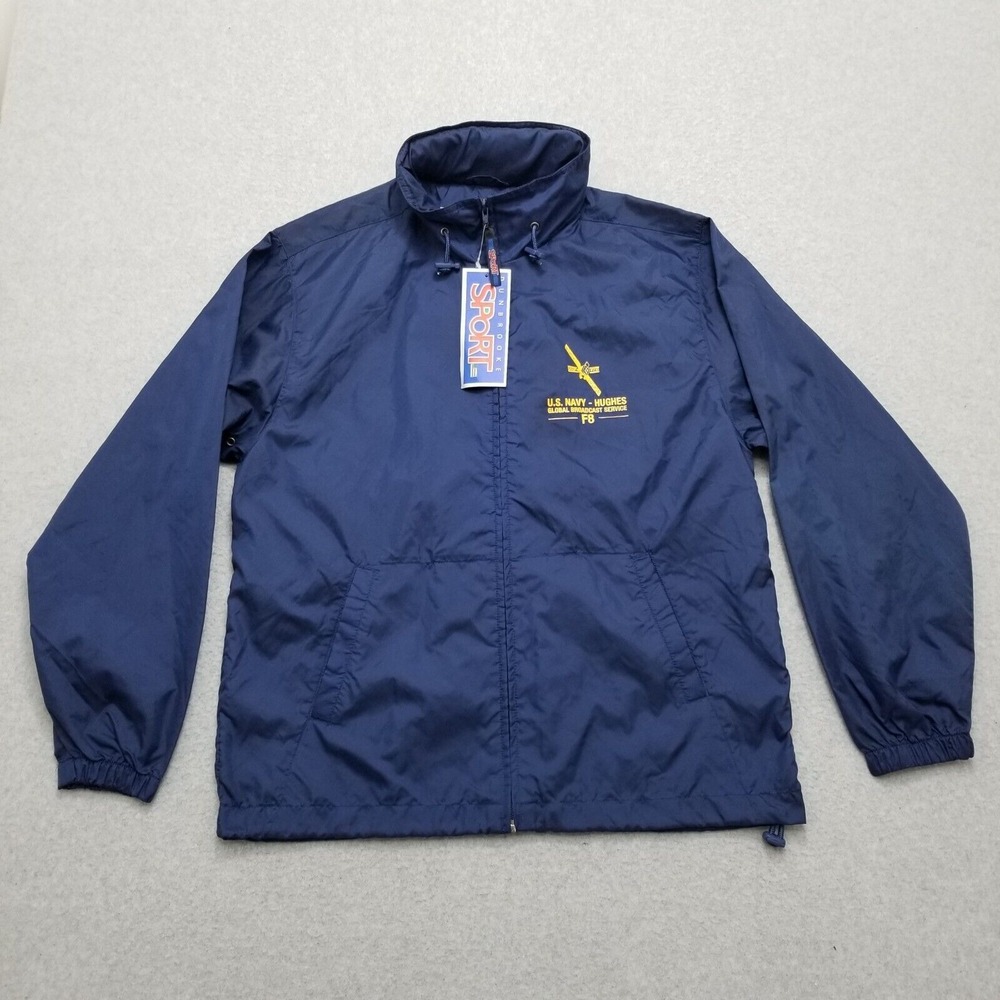Dunbrooke Sport Jacket Mens Small Blue Windbreaker Full Zip Pockets Nylon Hooded